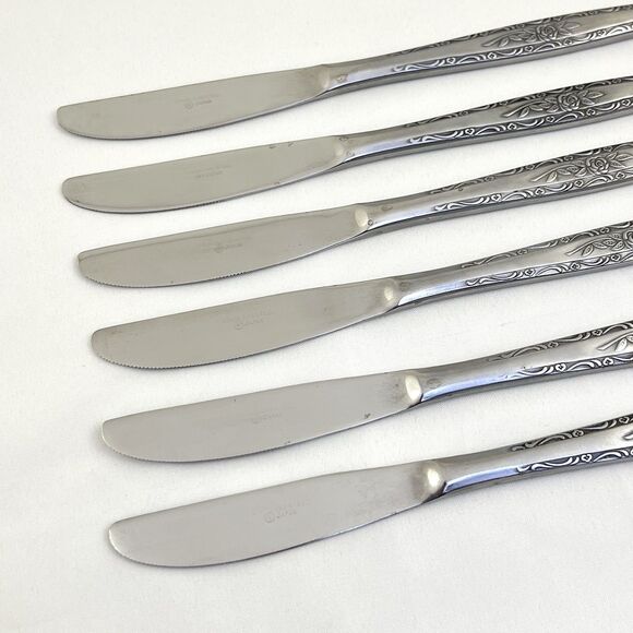 Stylecraft SYF2 T&N Single Rose Satin 8-3/8" Dinner Knife 12pcs Stainless Japan - Picture 8 of 14
